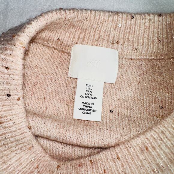 H & M Women's Knit Sweaters Size Large Pink and Gold Sequin Crewneck Pullover - Picture 8 of 13